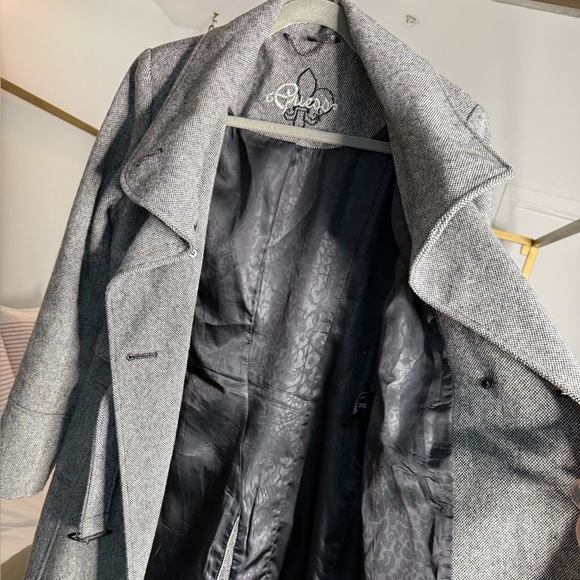 GUESS Tweed Pea Coat Womens M Gray Black Double Breasted Jacket Y2K Academia 00s - Picture 5 of 5